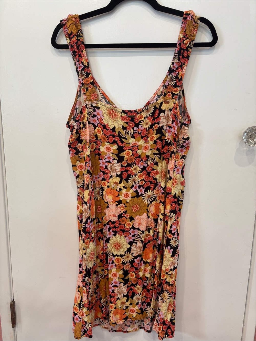 Rip Curl Black Floral Mini Dress with Pink & Orange Blooms - Picture 4 of 5